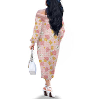 Hawaii Anthurium Tiare Pikake Lei Family Matching Off The Shoulder Long Sleeve Dress and Hawaiian Shirt Akala Lauhala Art Pattern