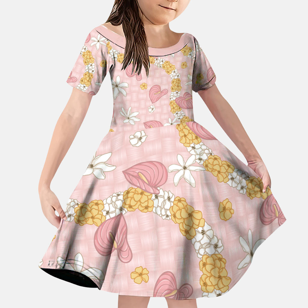 Hawaii Anthurium Tiare Pikake Lei Family Matching Short Sleeve Bodycon Dress and Hawaiian Shirt Akala Lauhala Art Pattern