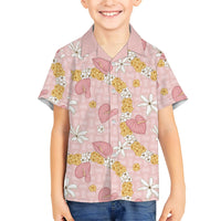 Hawaii Anthurium Tiare Pikake Lei Family Matching Summer Maxi Dress and Hawaiian Shirt Akala Lauhala Art Pattern LT01 Son's Shirt Pink - Polynesian Pride