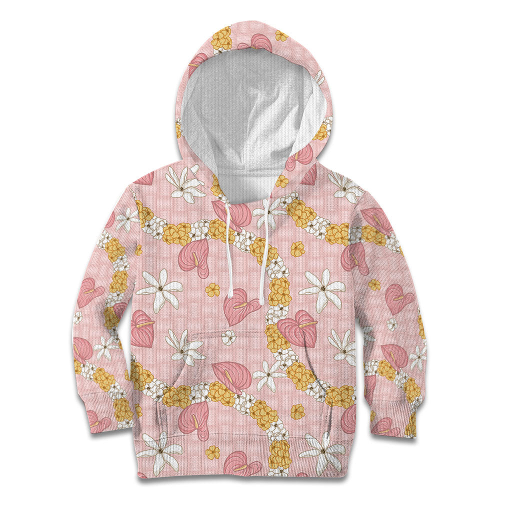 Hawaii Anthurium Tiare Pikake Lei Kid Hoodie Akala Lauhala Art Pattern