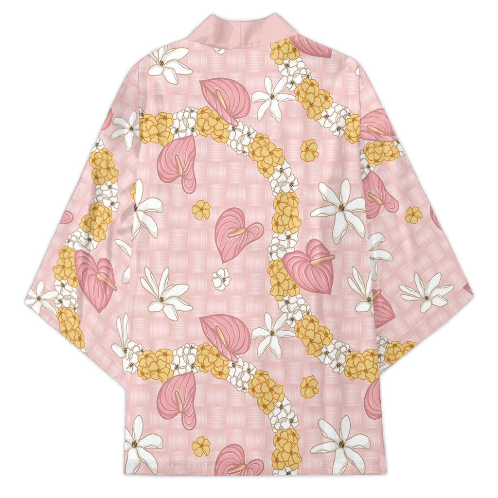 Hawaii Anthurium Tiare Pikake Lei Kimono Akala Lauhala Art Pattern