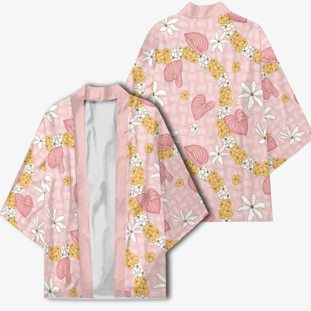 Hawaii Anthurium Tiare Pikake Lei Kimono Akala Lauhala Art Pattern