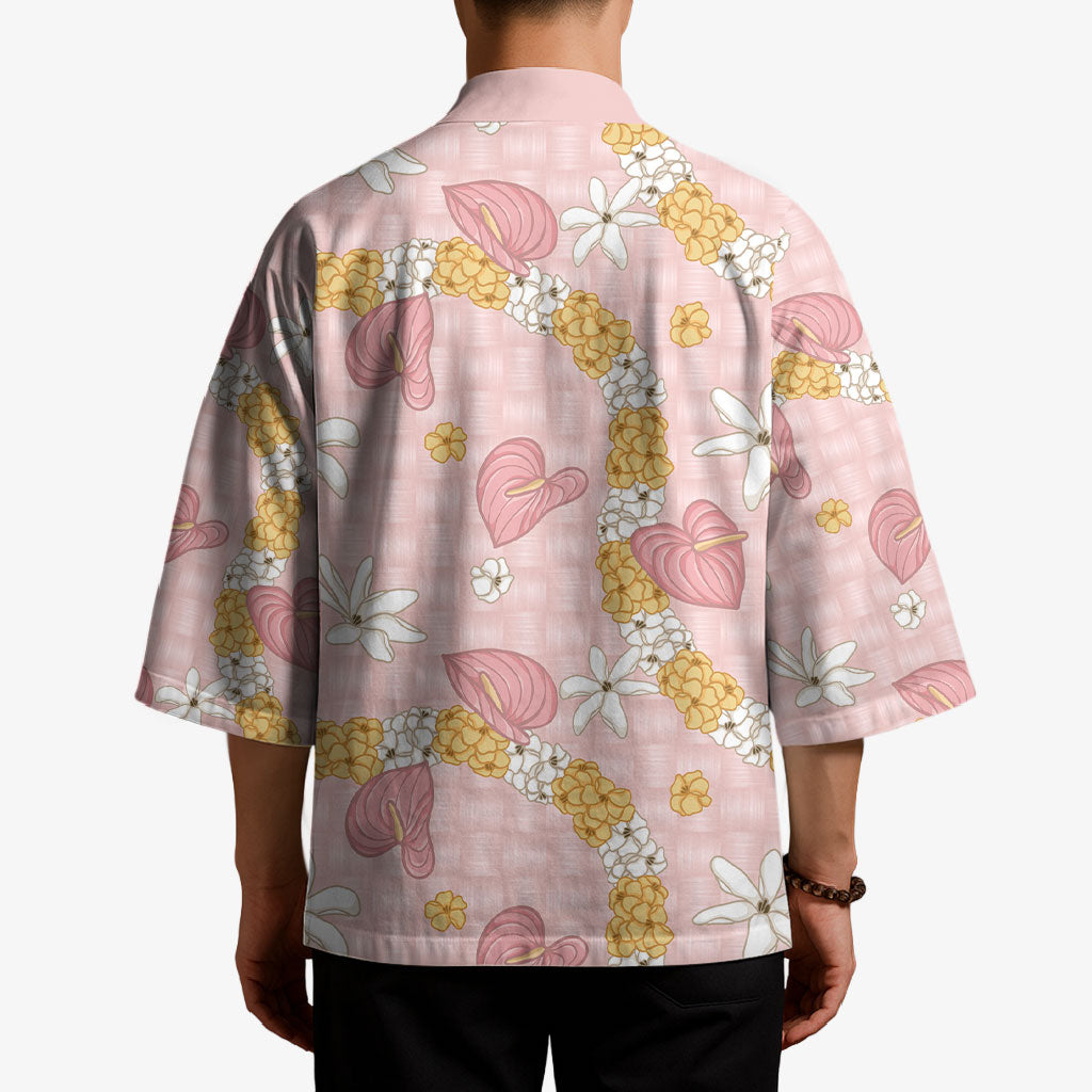 Hawaii Anthurium Tiare Pikake Lei Kimono Akala Lauhala Art Pattern