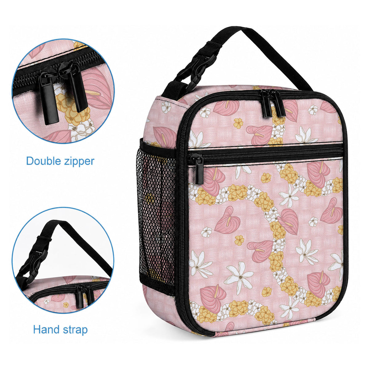 Hawaii Anthurium Tiare Pikake Lei Lunch Bag Akala Lauhala Art Pattern LT01 - Polynesian Pride