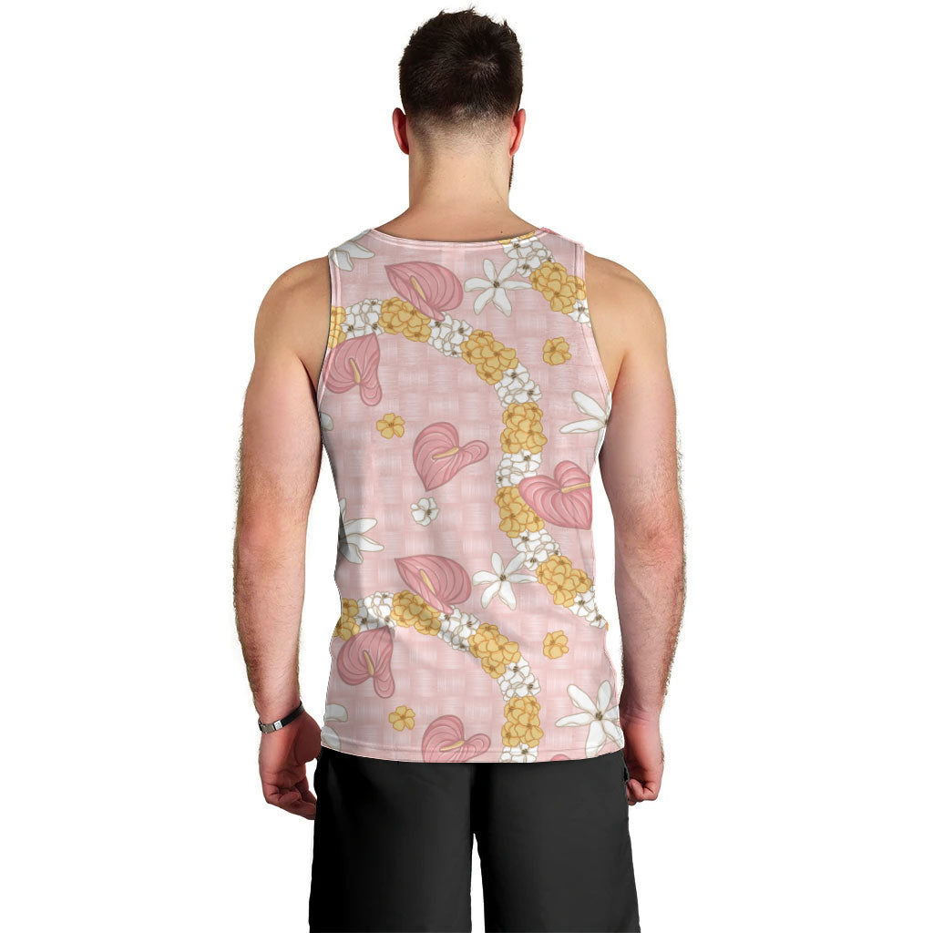 Hawaii Anthurium Tiare Pikake Lei Men Tank Top Akala Lauhala Art Pattern