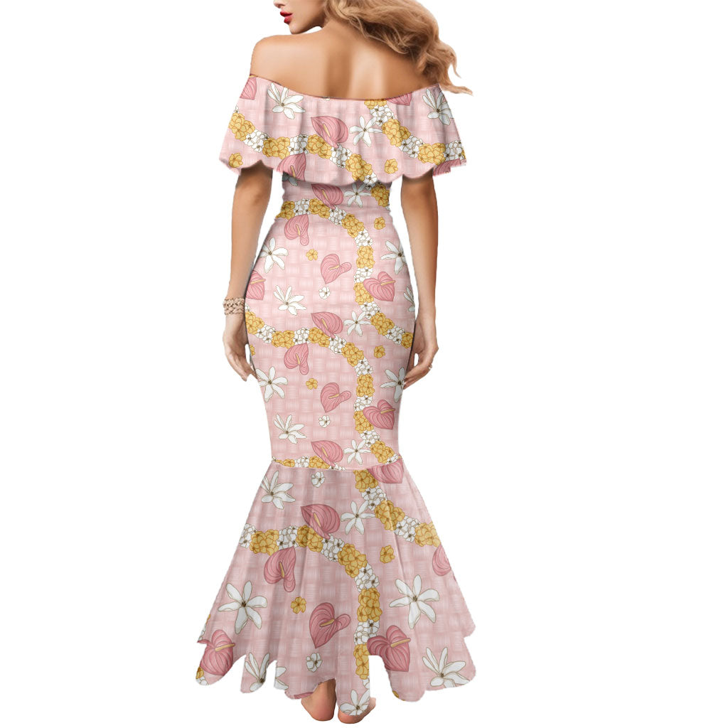 Hawaii Anthurium Tiare Pikake Lei Mermaid Dress Akala Lauhala Art Pattern