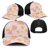 Hawaii Anthurium Tiare Pikake Lei Mesh Trucker Cap Akala Lauhala Art Pattern LT01 - Polynesian Pride