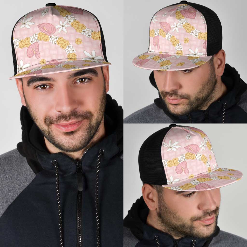 Hawaii Anthurium Tiare Pikake Lei Mesh Trucker Cap Akala Lauhala Art Pattern LT01 - Polynesian Pride
