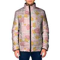 Hawaii Anthurium Tiare Pikake Lei Padded Jacket Akala Lauhala Art Pattern