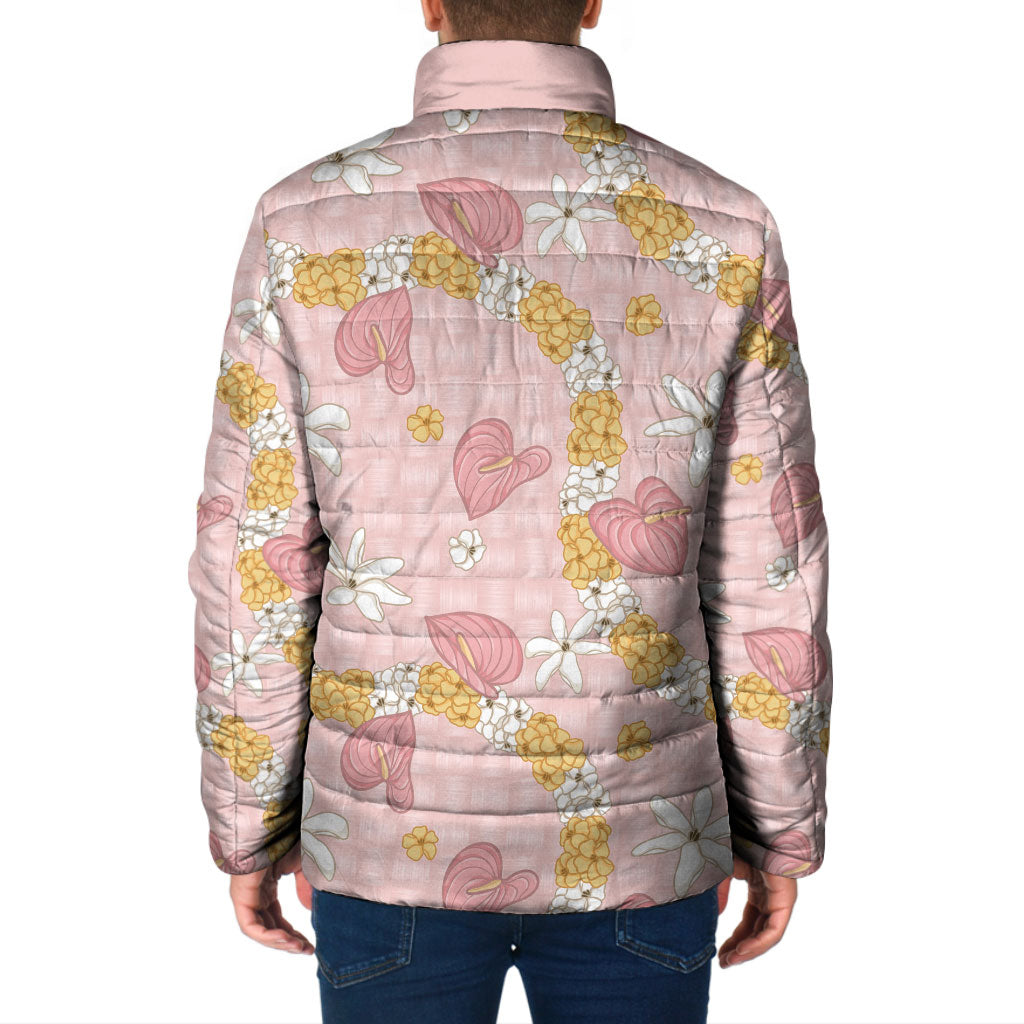Hawaii Anthurium Tiare Pikake Lei Padded Jacket Akala Lauhala Art Pattern