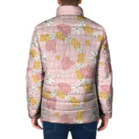 Hawaii Anthurium Tiare Pikake Lei Padded Jacket Akala Lauhala Art Pattern
