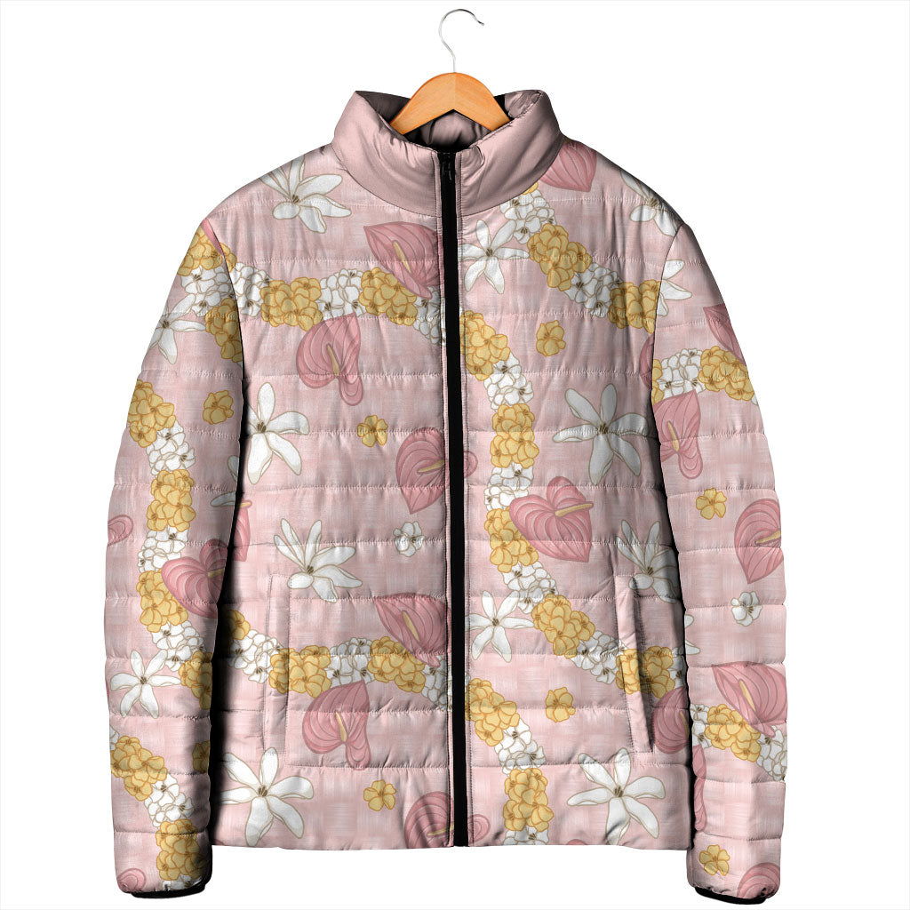 Hawaii Anthurium Tiare Pikake Lei Padded Jacket Akala Lauhala Art Pattern