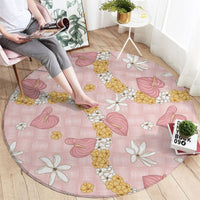 Hawaii Anthurium Tiare Pikake Lei Round Carpet Akala Lauhala Art Pattern LT01 - Polynesian Pride
