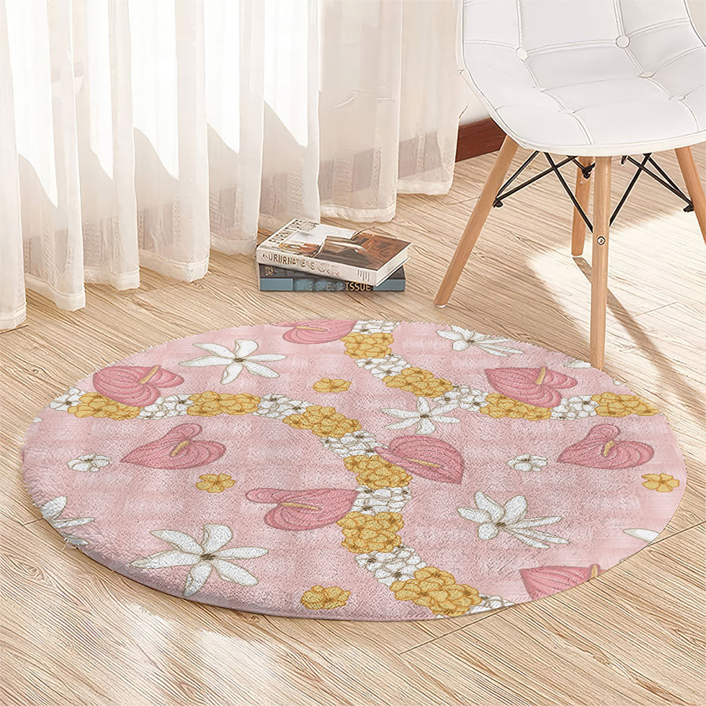 Hawaii Anthurium Tiare Pikake Lei Round Carpet Akala Lauhala Art Pattern LT01 - Polynesian Pride