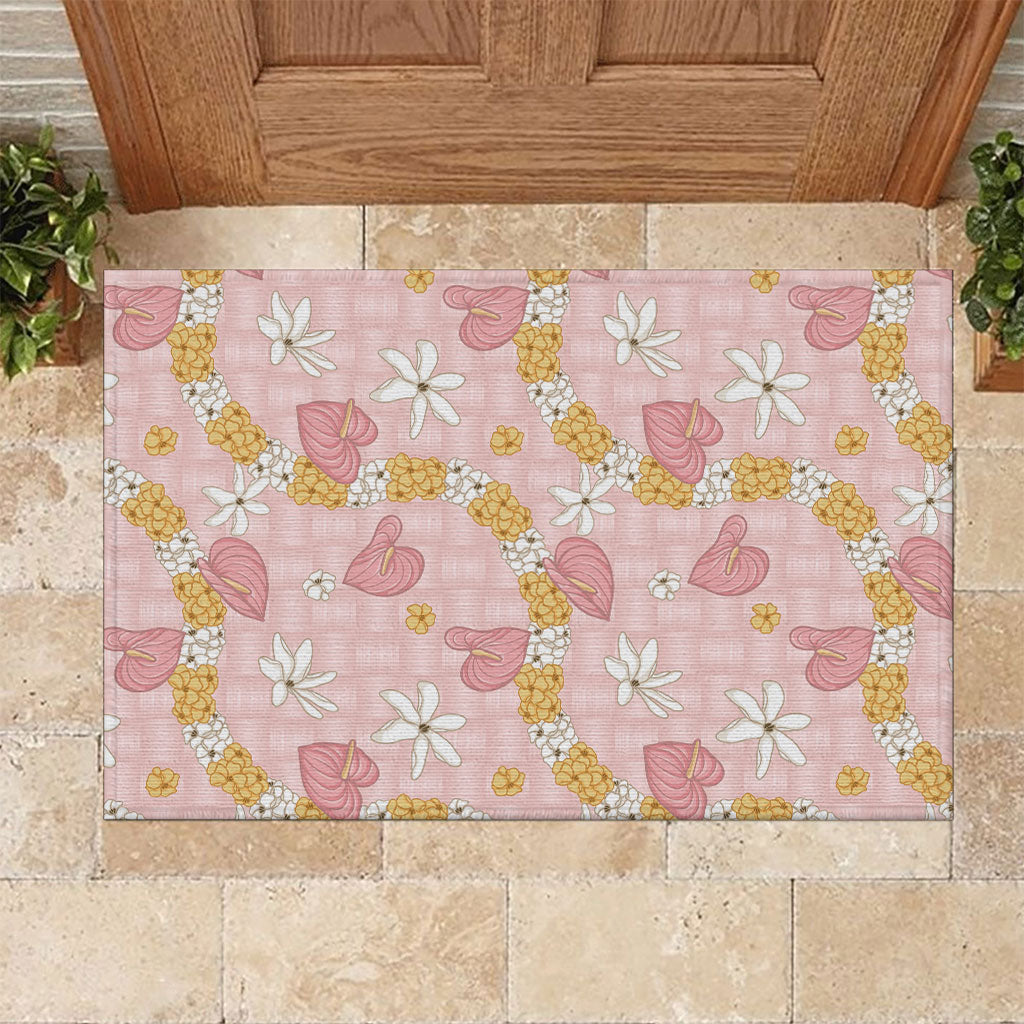Hawaii Anthurium Tiare Pikake Lei Rubber Doormat Akala Lauhala Art Pattern