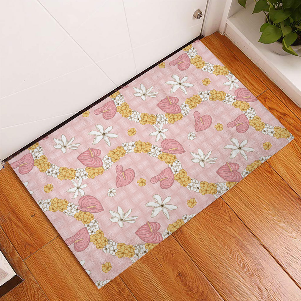 Hawaii Anthurium Tiare Pikake Lei Rubber Doormat Akala Lauhala Art Pattern