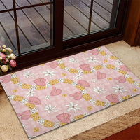 Hawaii Anthurium Tiare Pikake Lei Rubber Doormat Akala Lauhala Art Pattern