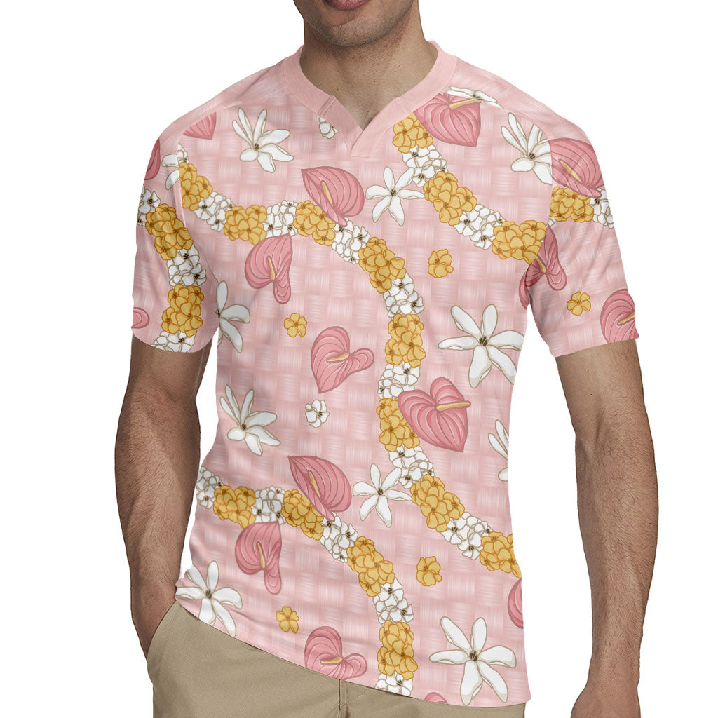 Hawaii Anthurium Tiare Pikake Lei Rugby Jersey Akala Lauhala Art Pattern