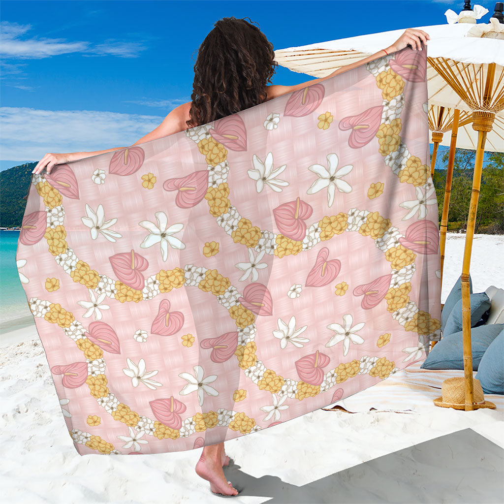 Hawaii Anthurium Tiare Pikake Lei Sarong Akala Lauhala Art Pattern LT01 One Size 44 x 66 inches Pink - Polynesian Pride