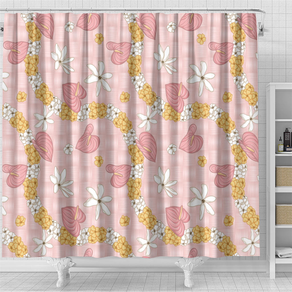 Hawaii Anthurium Tiare Pikake Lei Shower Curtain Akala Lauhala Art Pattern