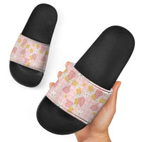 Hawaii Anthurium Tiare Pikake Lei Slide Sandals Akala Lauhala Art Pattern