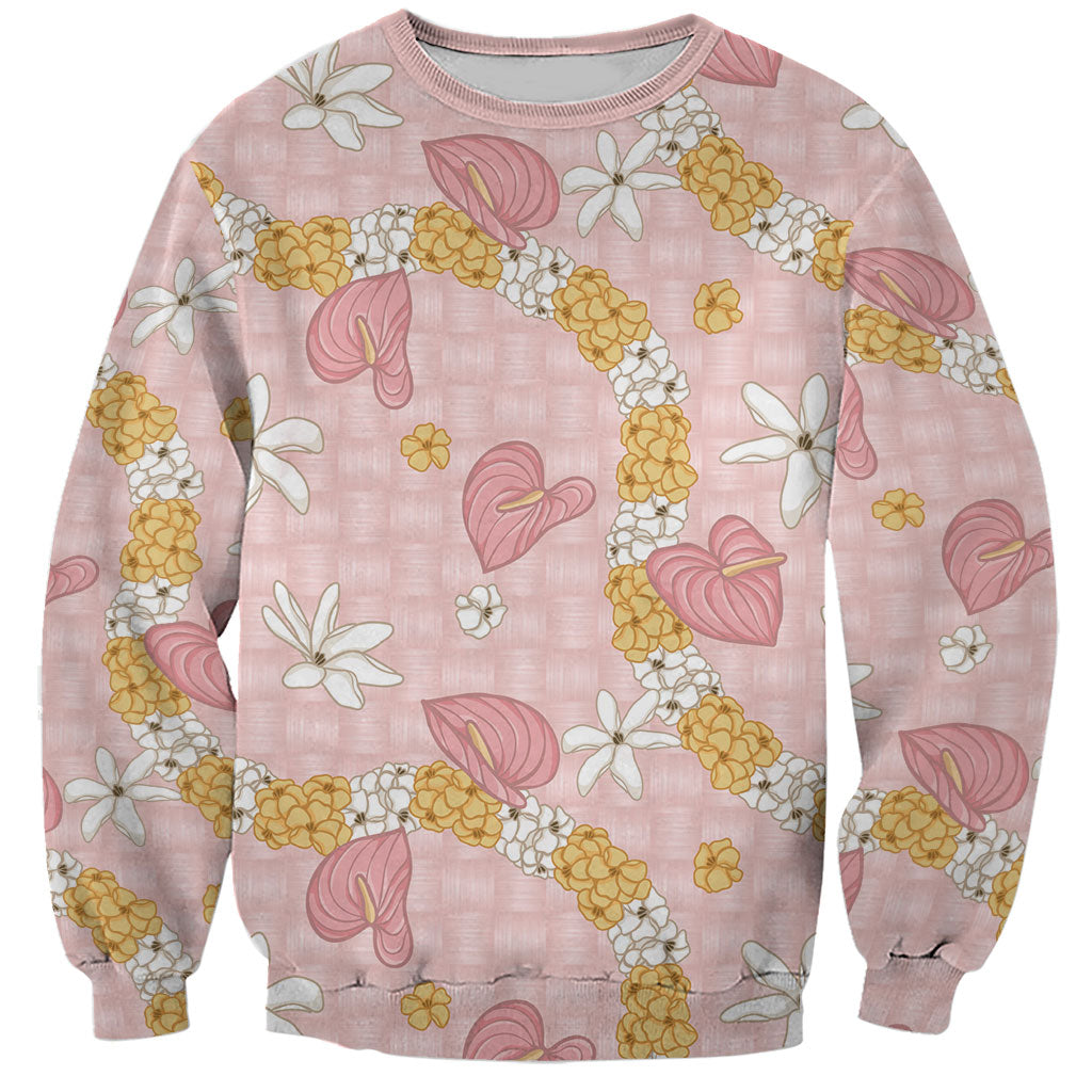 Hawaii Anthurium Tiare Pikake Lei Sweatshirt Akala Lauhala Art Pattern