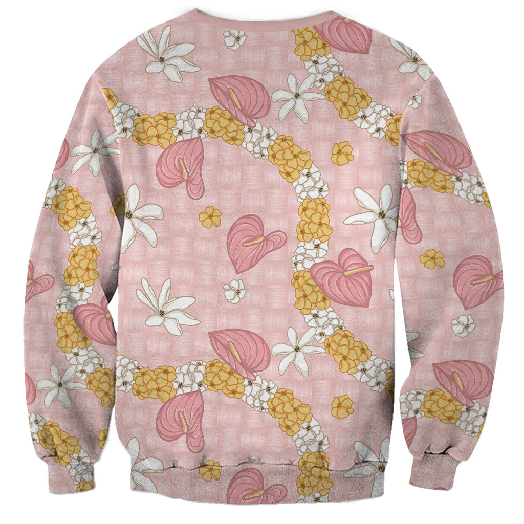 Hawaii Anthurium Tiare Pikake Lei Sweatshirt Akala Lauhala Art Pattern