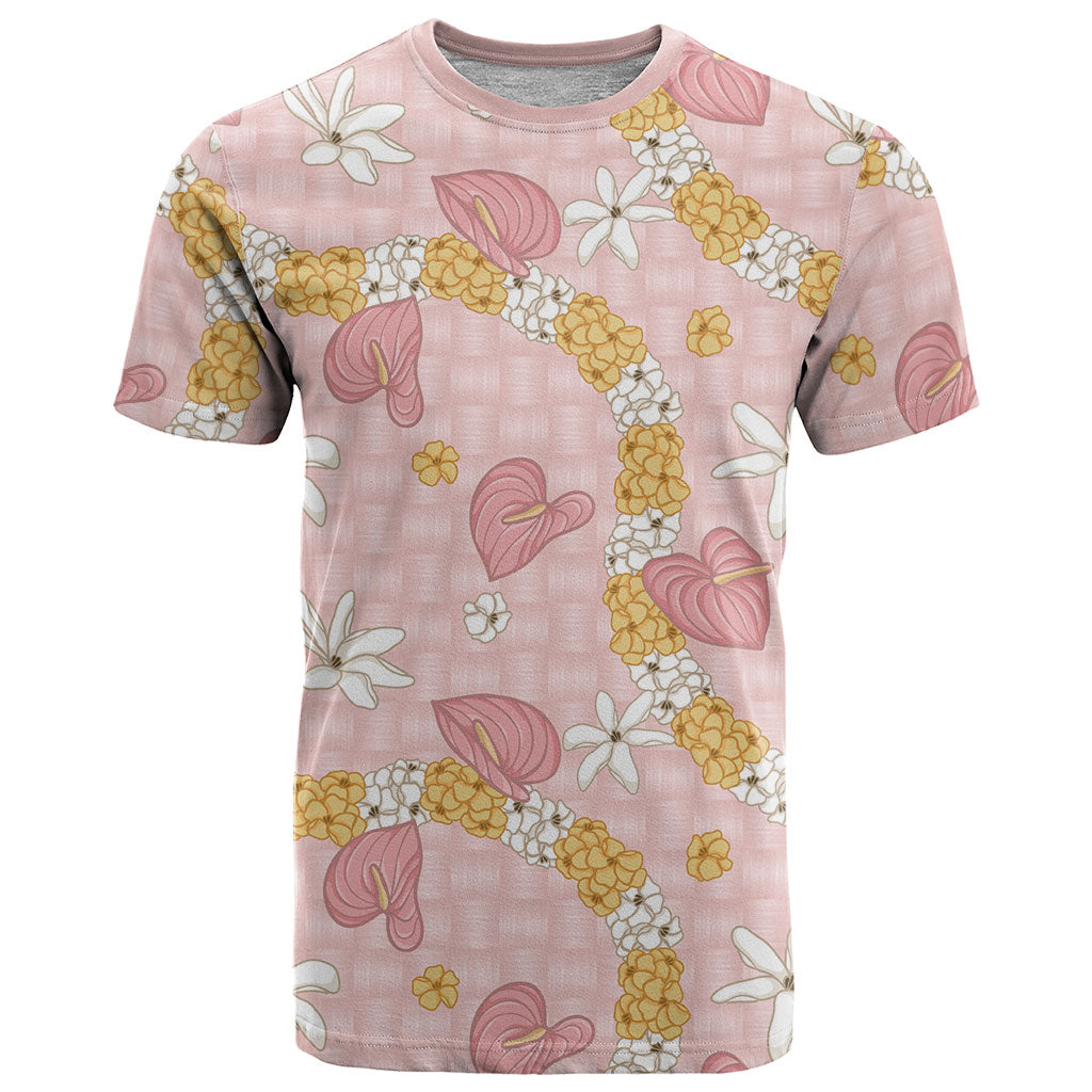 Hawaii Anthurium Tiare Pikake Lei T Shirt Akala Lauhala Art Pattern