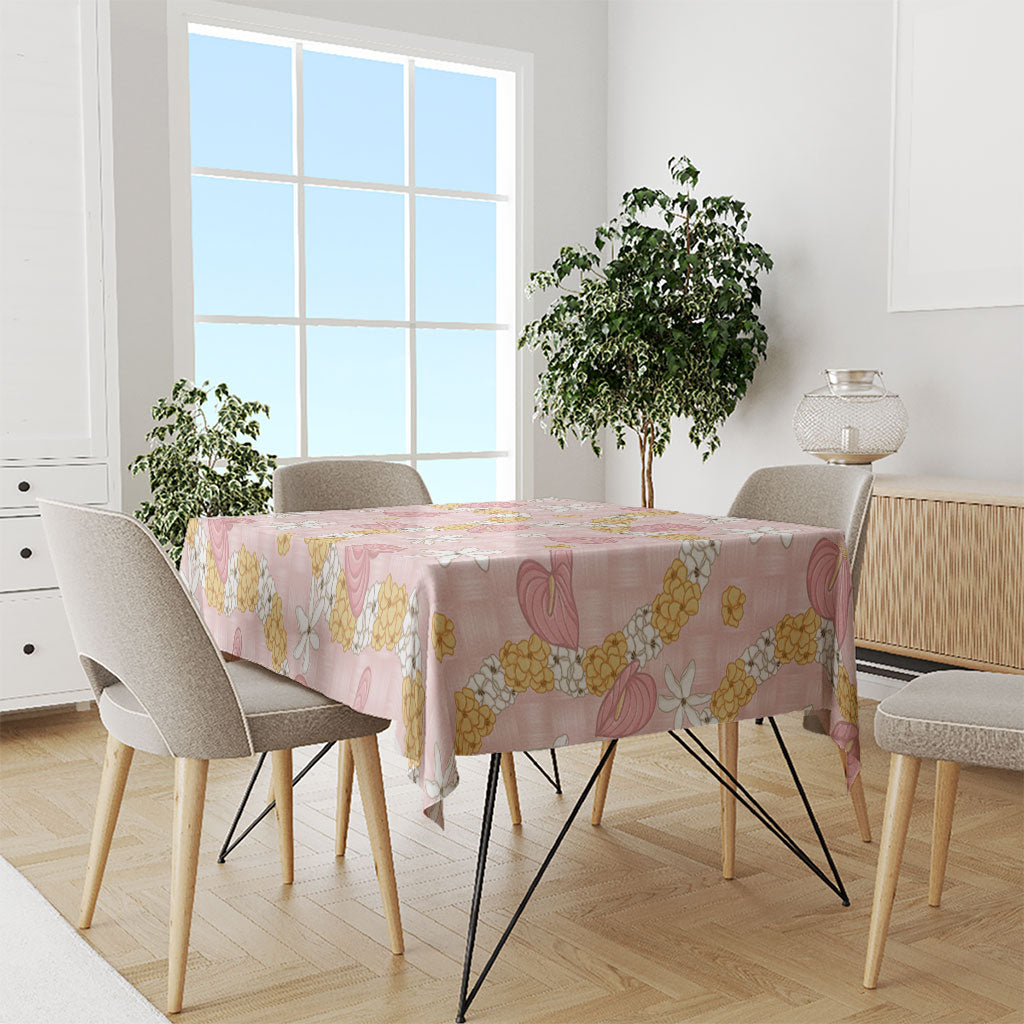 Hawaii Anthurium Tiare Pikake Lei Tablecloth Akala Lauhala Art Pattern