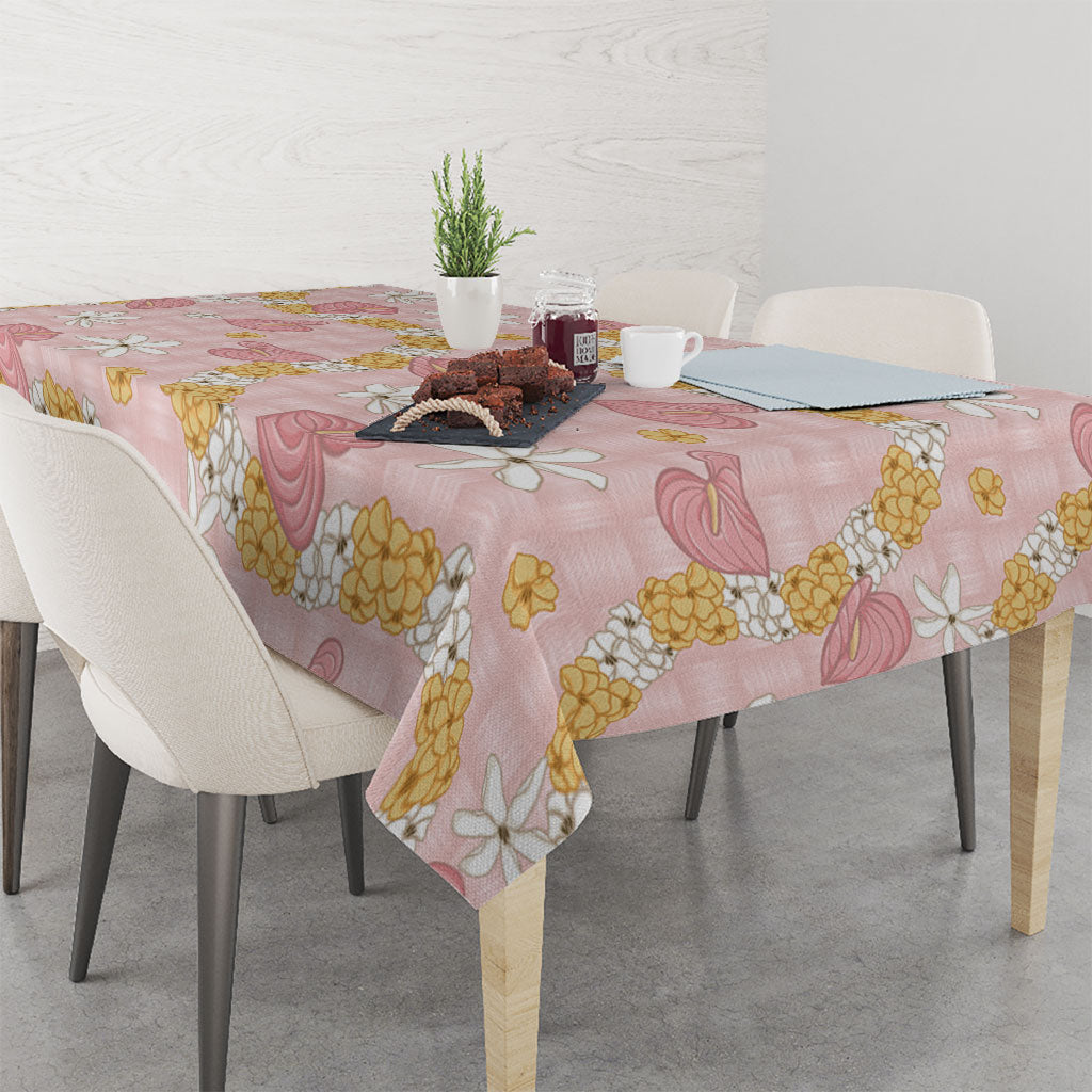 Hawaii Anthurium Tiare Pikake Lei Tablecloth Akala Lauhala Art Pattern