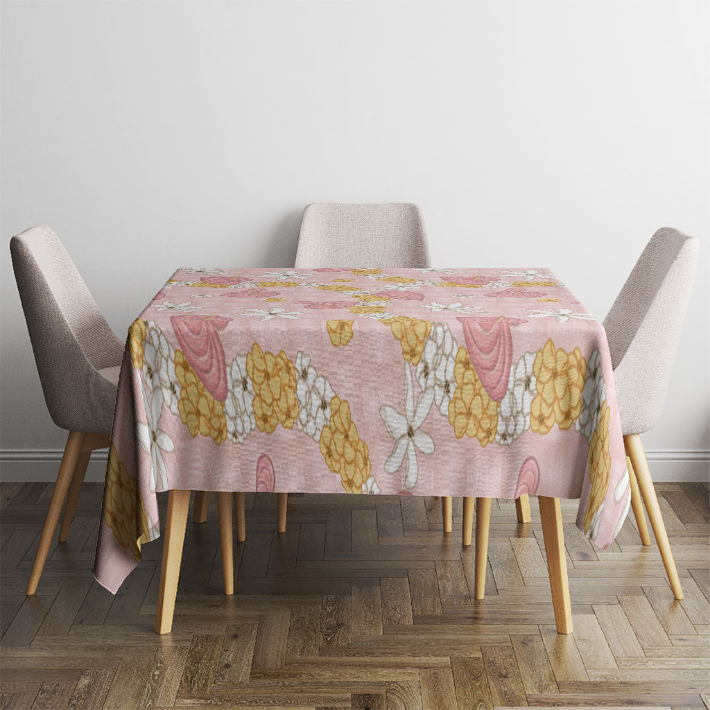 Hawaii Anthurium Tiare Pikake Lei Tablecloth Akala Lauhala Art Pattern