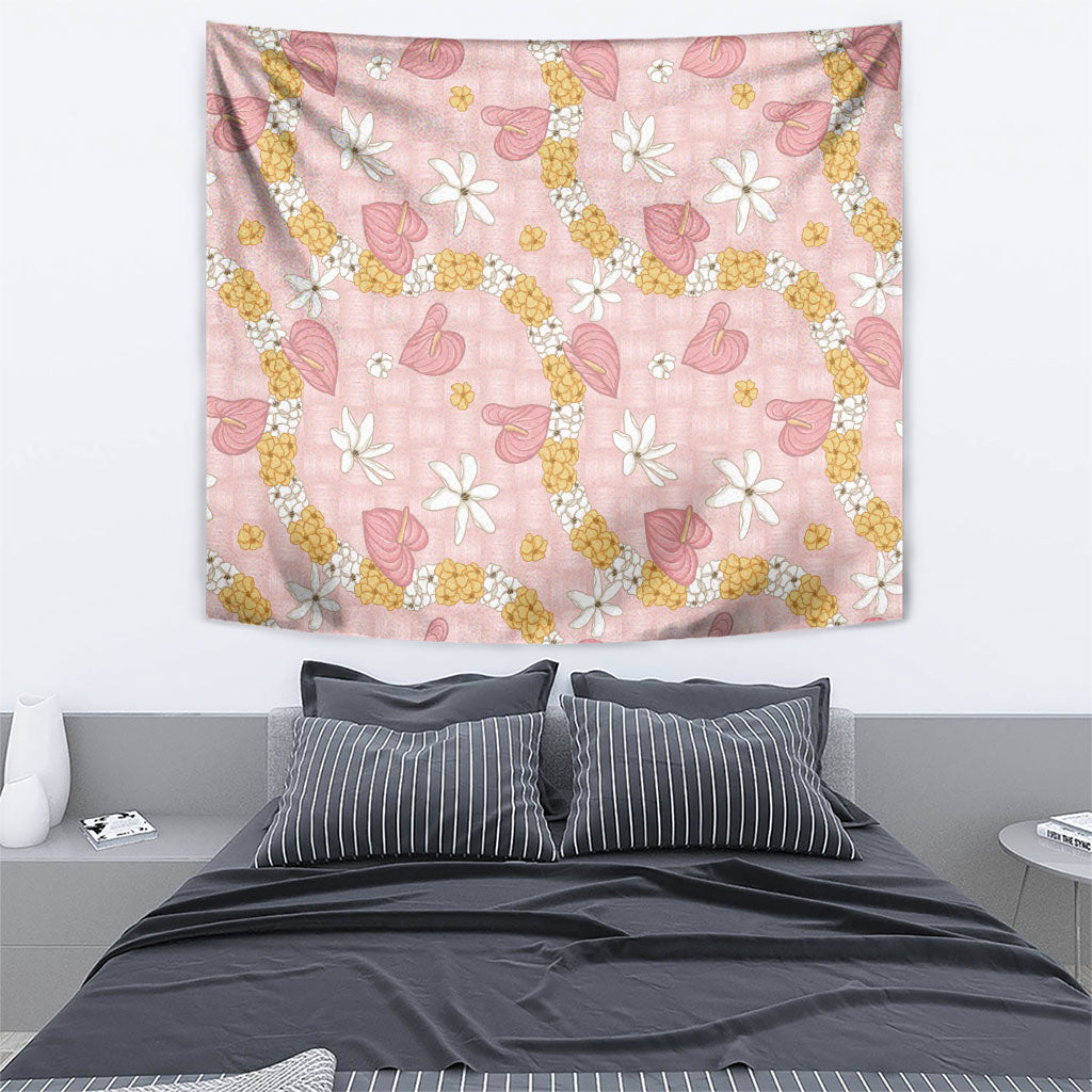 Hawaii Anthurium Tiare Pikake Lei Tapestry Akala Lauhala Art Pattern