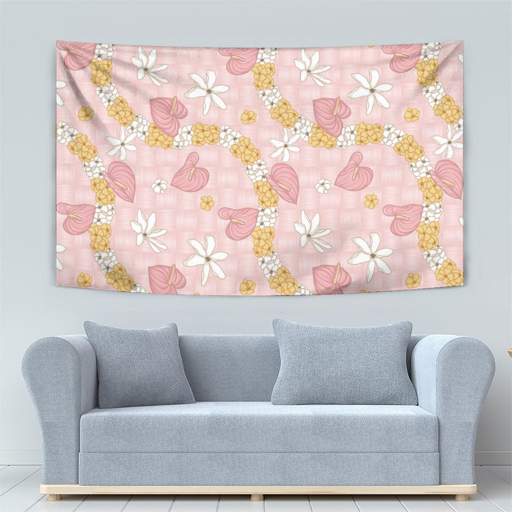 Hawaii Anthurium Tiare Pikake Lei Tapestry Akala Lauhala Art Pattern