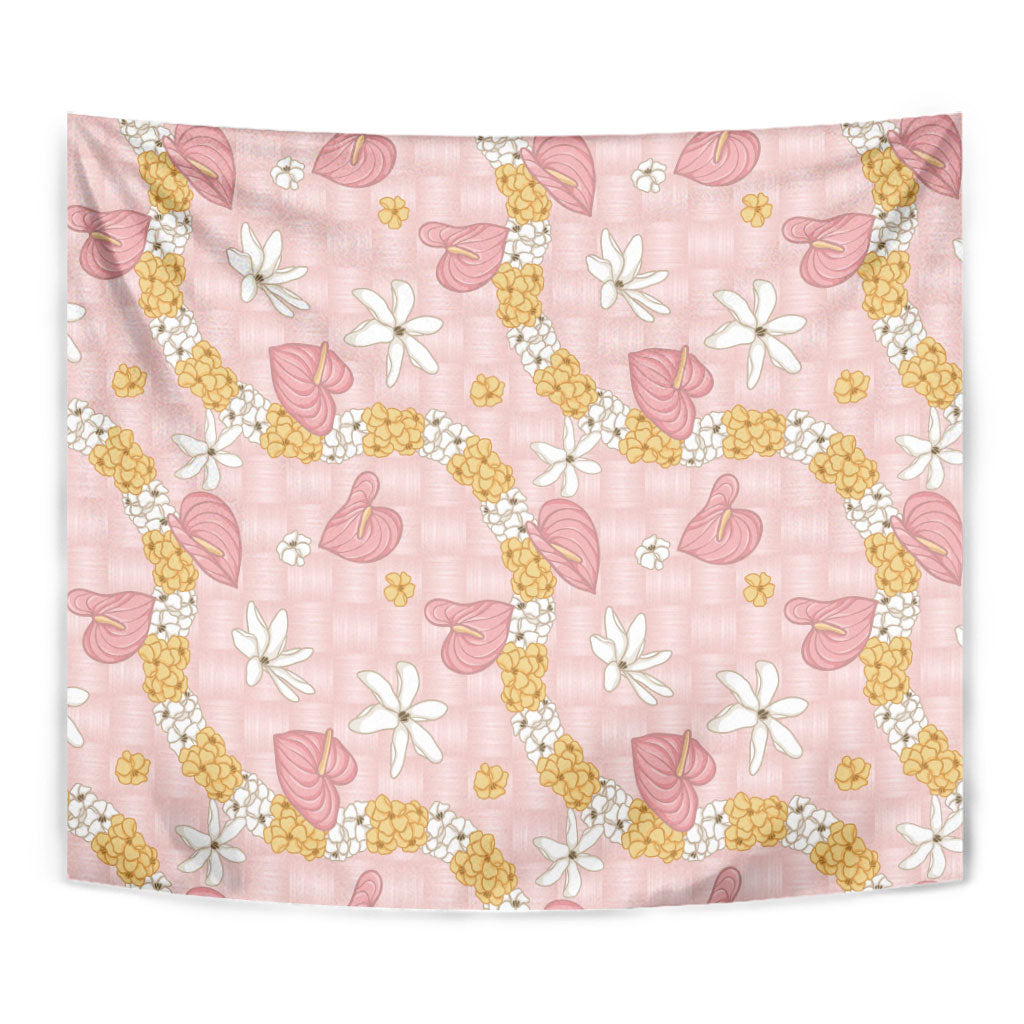 Hawaii Anthurium Tiare Pikake Lei Tapestry Akala Lauhala Art Pattern