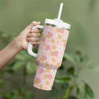 Hawaii Anthurium Tiare Pikake Lei Tumbler With Handle Akala Lauhala Art Pattern LT01 - Polynesian Pride