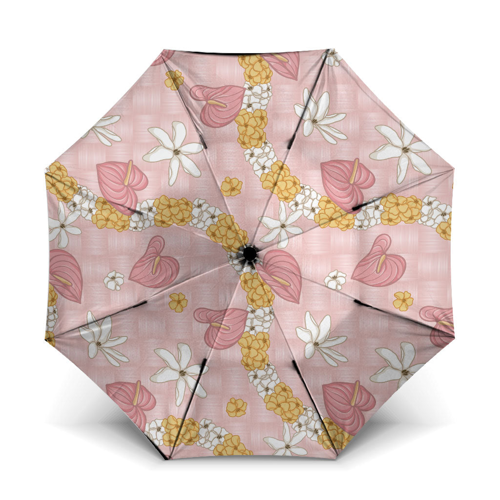 Hawaii Anthurium Tiare Pikake Lei Umbrella Akala Lauhala Art Pattern