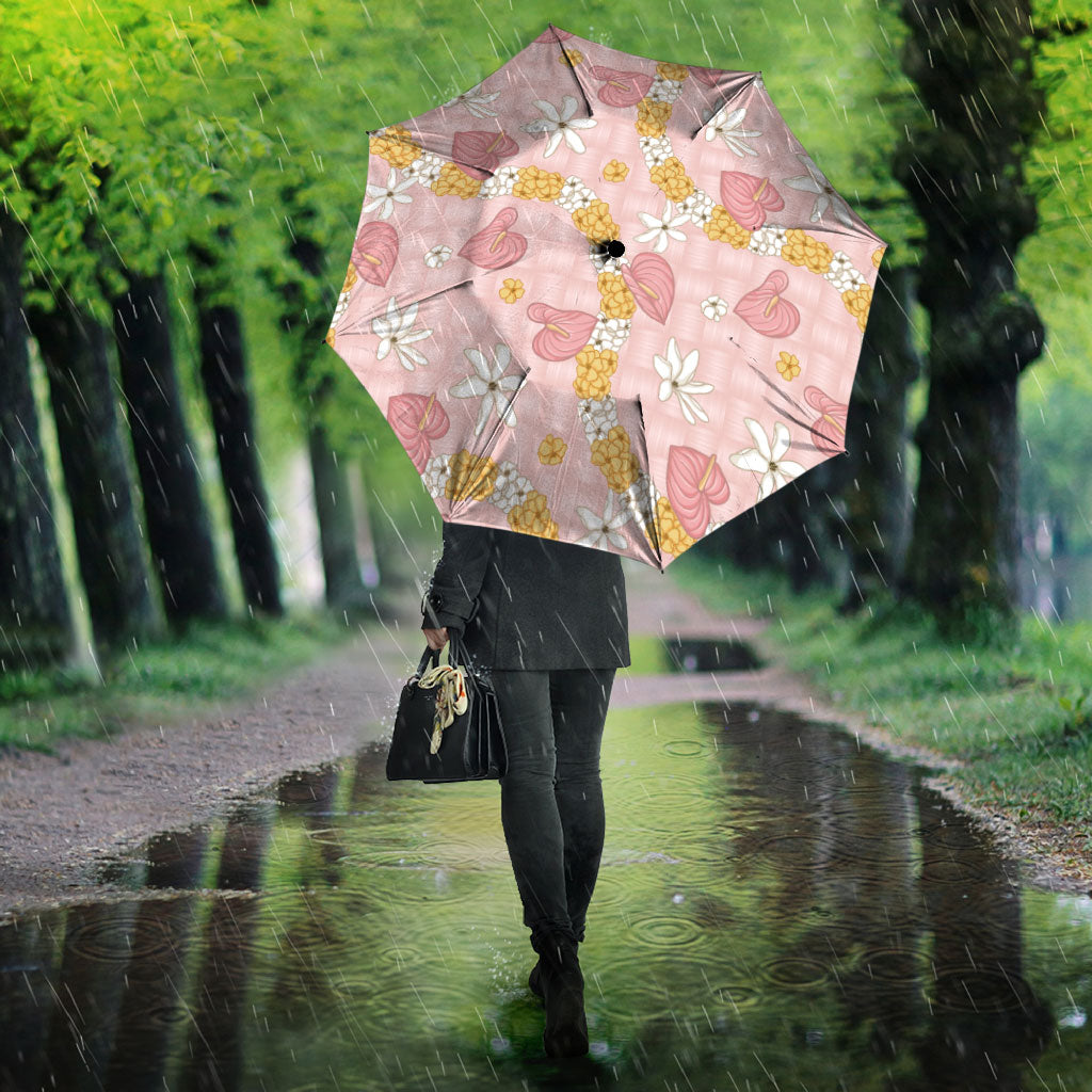 Hawaii Anthurium Tiare Pikake Lei Umbrella Akala Lauhala Art Pattern