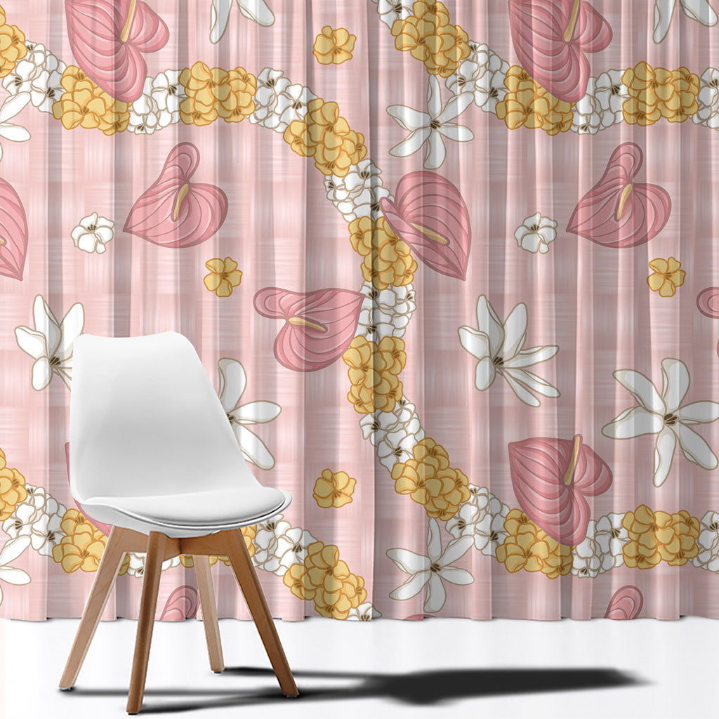 Hawaii Anthurium Tiare Pikake Lei Window Curtain Akala Lauhala Art Pattern