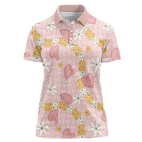 Hawaii Anthurium Tiare Pikake Lei Women Polo Shirt Akala Lauhala Art Pattern LT01 Female Pink - Polynesian Pride
