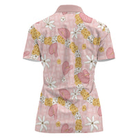 Hawaii Anthurium Tiare Pikake Lei Women Polo Shirt Akala Lauhala Art Pattern LT01 - Polynesian Pride