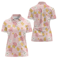 Hawaii Anthurium Tiare Pikake Lei Women Polo Shirt Akala Lauhala Art Pattern LT01 - Polynesian Pride