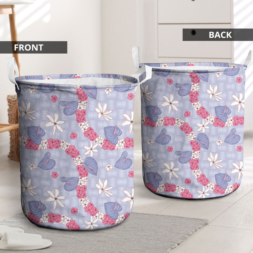Hawaii Anthurium Tiare Pikake Lei Laundry Basket Poni Lauhala Art Pattern LT01 - Polynesian Pride