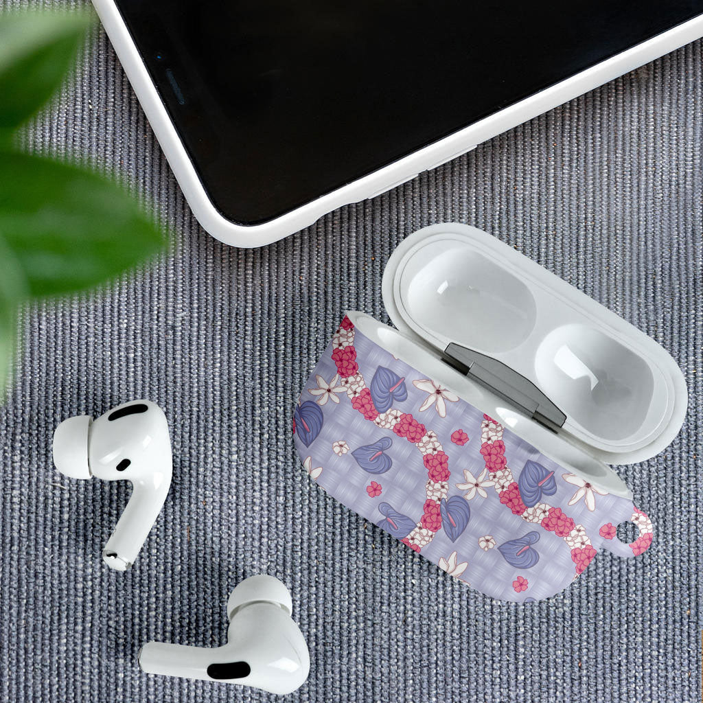 Hawaii Anthurium Tiare Pikake Lei AirPods Case Poni Lauhala Art Pattern