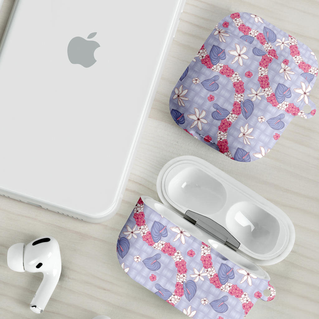 Hawaii Anthurium Tiare Pikake Lei AirPods Case Poni Lauhala Art Pattern