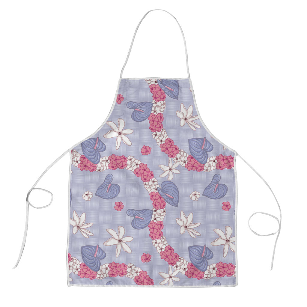 Hawaii Anthurium Tiare Pikake Lei Apron Poni Lauhala Art Pattern