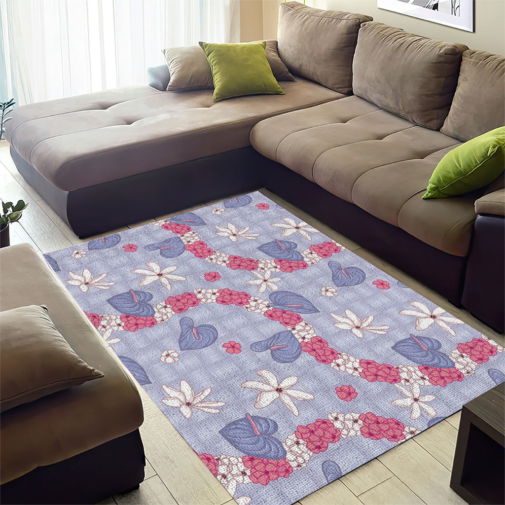 Hawaii Anthurium Tiare Pikake Lei Area Rug Poni Lauhala Art Pattern