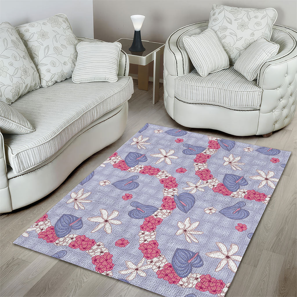 Hawaii Anthurium Tiare Pikake Lei Area Rug Poni Lauhala Art Pattern