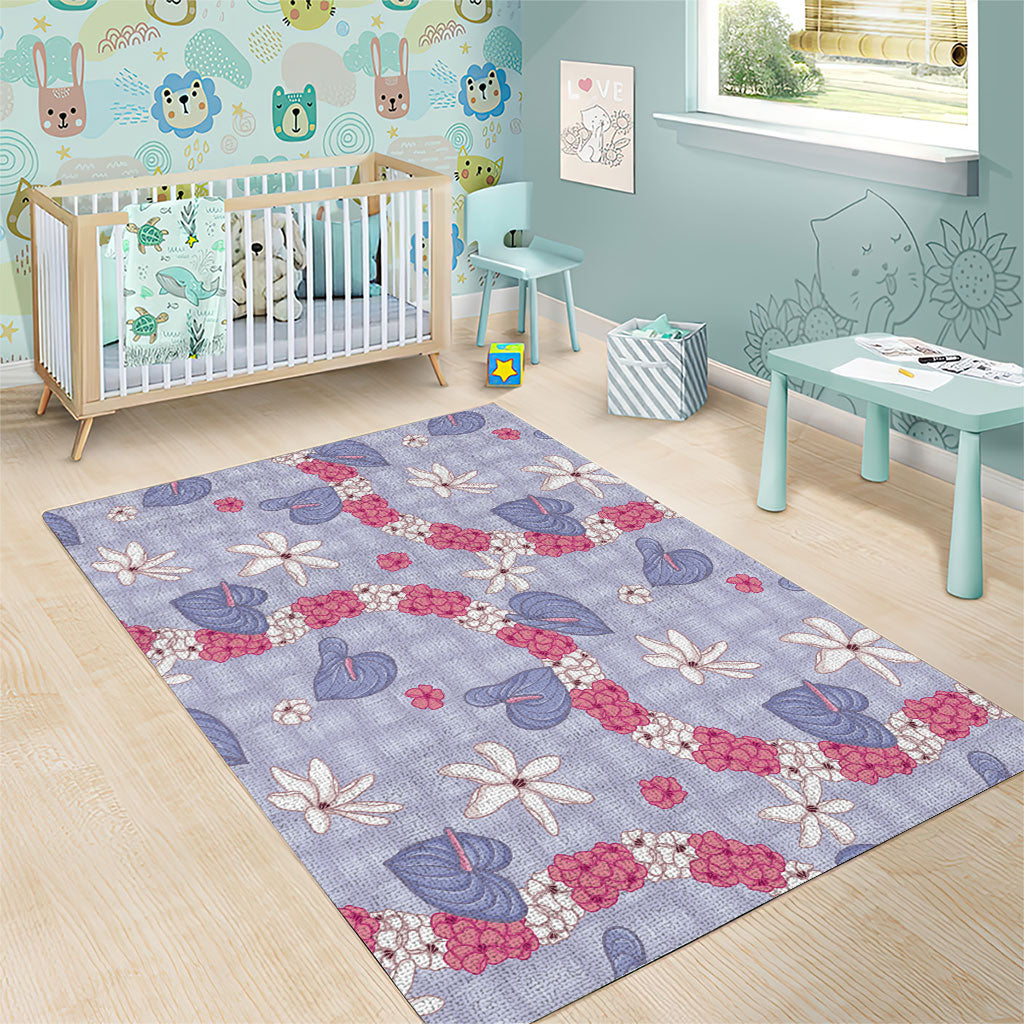 Hawaii Anthurium Tiare Pikake Lei Area Rug Poni Lauhala Art Pattern