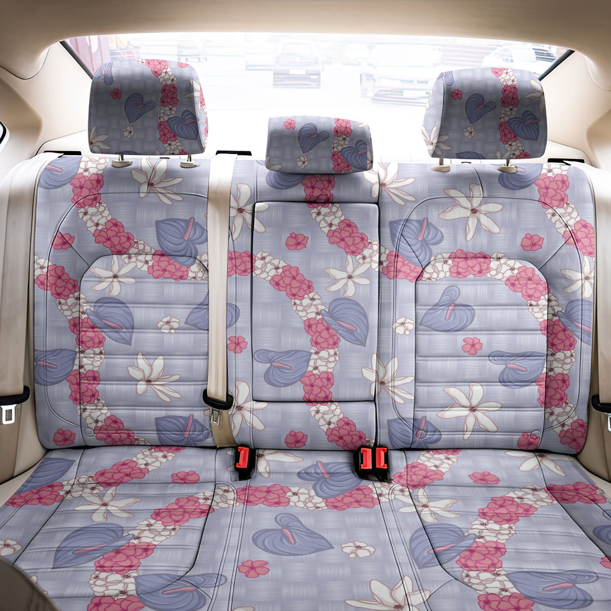Hawaii Anthurium Tiare Pikake Lei Back Car Seat Cover Poni Lauhala Art Pattern