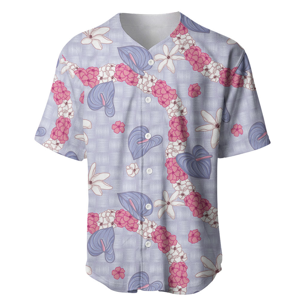 Hawaii Anthurium Tiare Pikake Lei Baseball Jersey Poni Lauhala Art Pattern LT01 Purple - Polynesian Pride